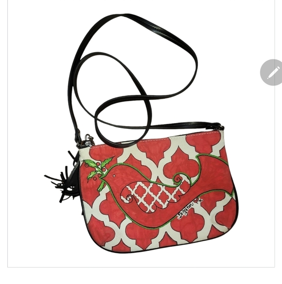 BRIGHTON love dove red white black Christmas crossbody pouch bag purse handbag - Picture 1 of 5